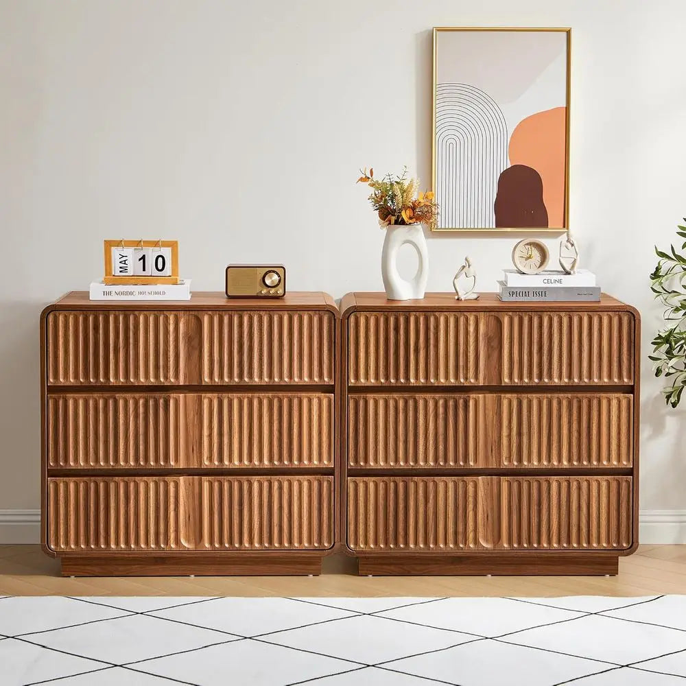 Fluted 3 Drawer Dresser, Mid Century Modern Wood Bedroom Furniture