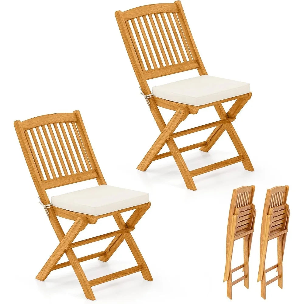 XIUWO Folding Outdoor Dining Chairs With Cushions Bamboo Frame
