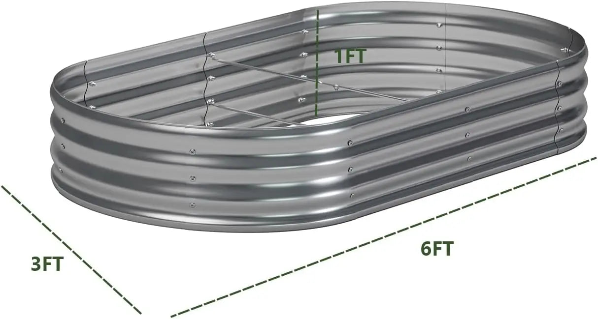 2-Pack Galvanized Metal Raised Garden Bed, Oval Planter Box for Vegetables, 6x3x1FT Silver