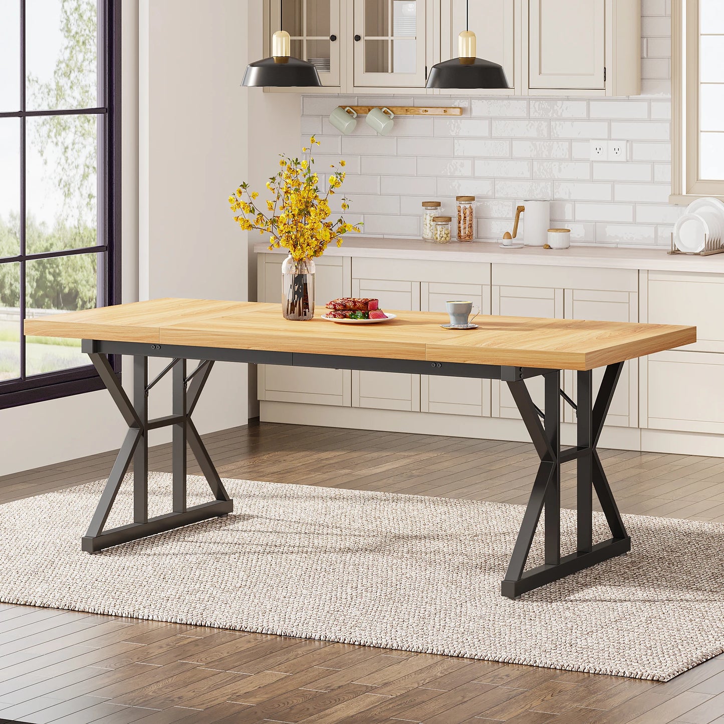 Tribesigns Rustic Wood Dining Table with Heavy Duty Metal Legs