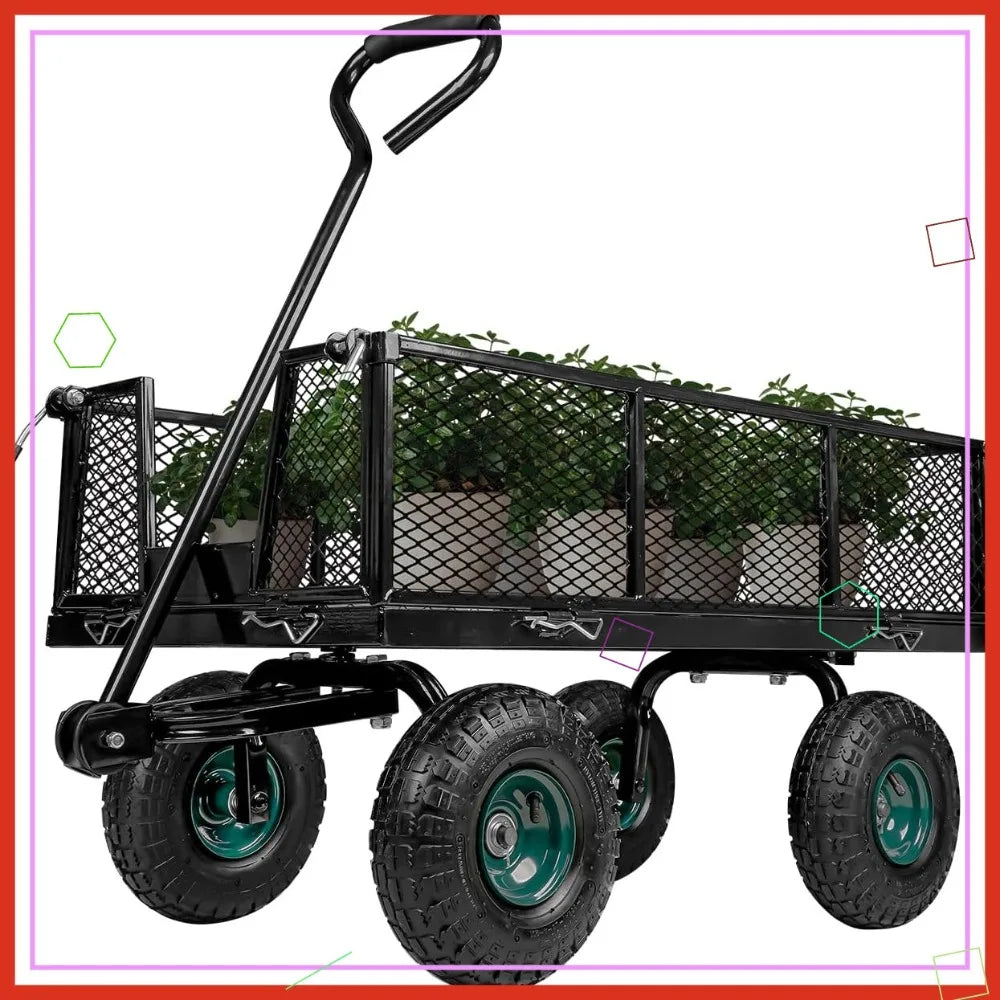 Heavy Duty Steel Garden Cart With Removable Sides And Rotating Handle
