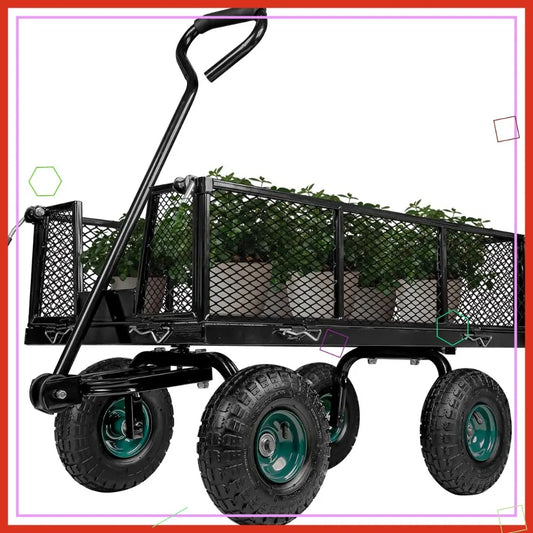 Heavy Duty Steel Garden Cart With Removable Sides And Rotating Handle