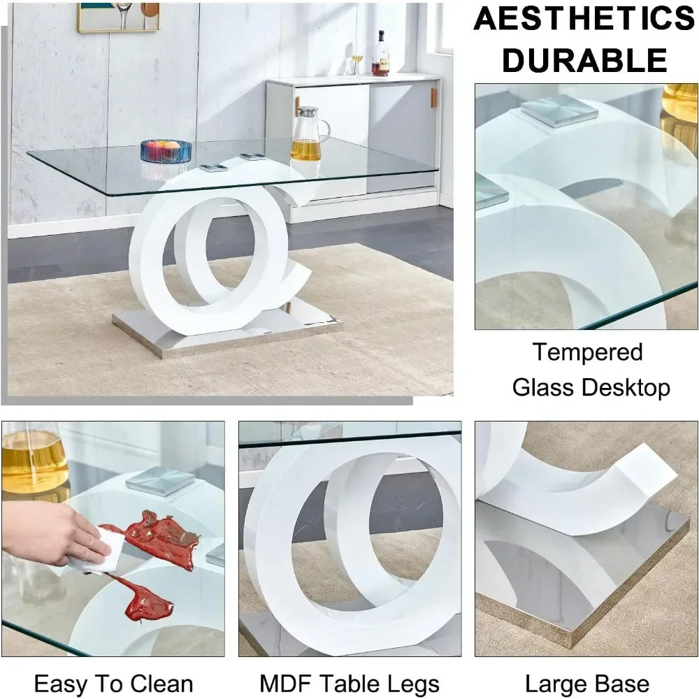 Glass Dining Table Set With Tempered Glass Top PU Chairs