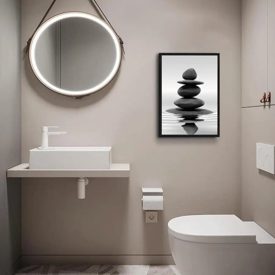Framed Zen Stones Bathroom Wall Art For Spa And Meditation