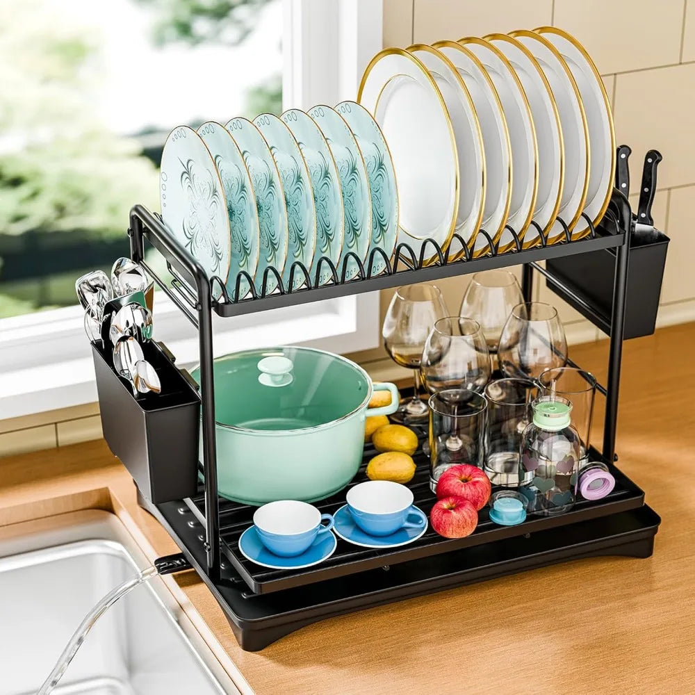 NBVCX Two Tier Dish Drying Rack For Kitchen Counter