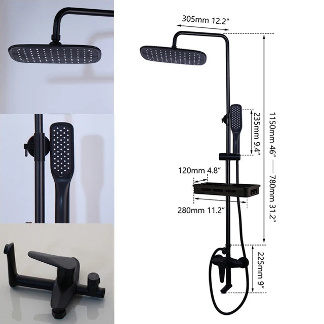 KEMAIDI Rainfall Shower Bathtub Faucet Set With Mixer And Shelf