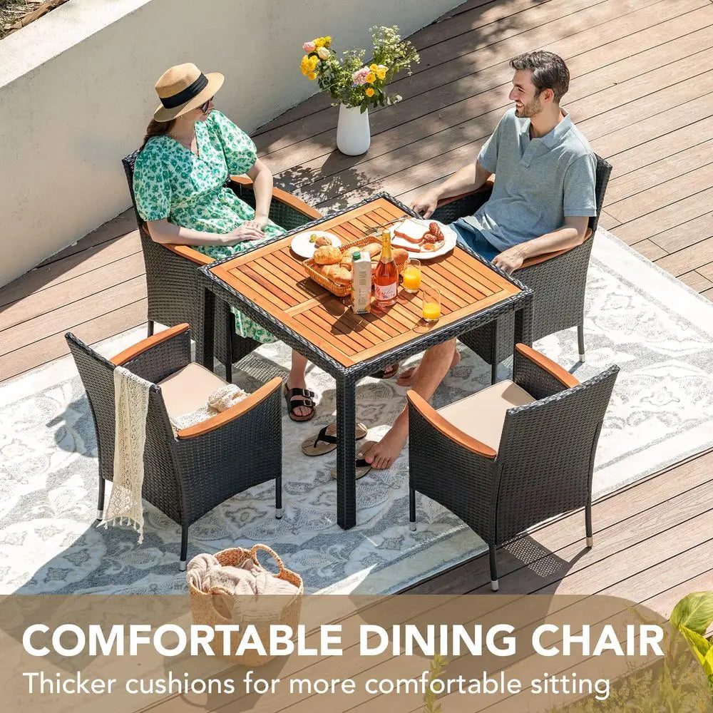 XMSJ Patio Conversation Set With Acacia Wood Top Rattan Chairs
