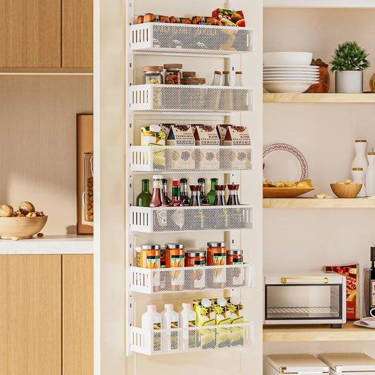 Over-The-Door Mesh Organizer With Adjustable Spice Rack