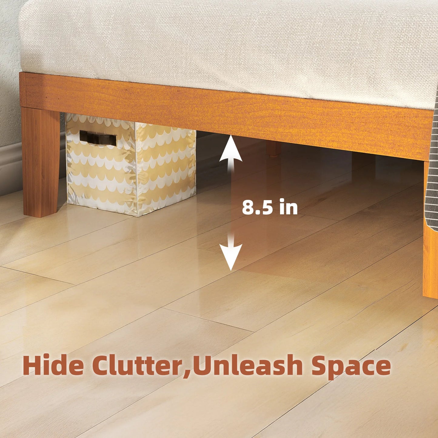 JHK Solid Wood Bed Frame Sturdy Slat Support Easy Assembly