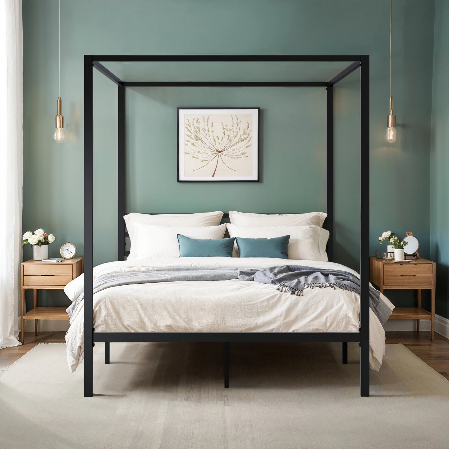 HOOMICH Canopy Bed Frame With Enhanced 3-Metal Crossbars