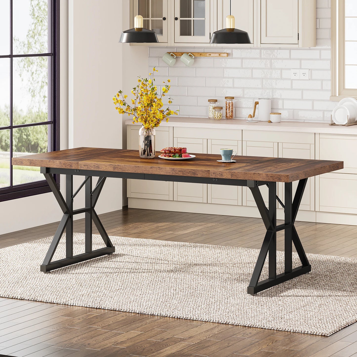 Tribesigns Rustic Wood Dining Table with Heavy Duty Metal Legs
