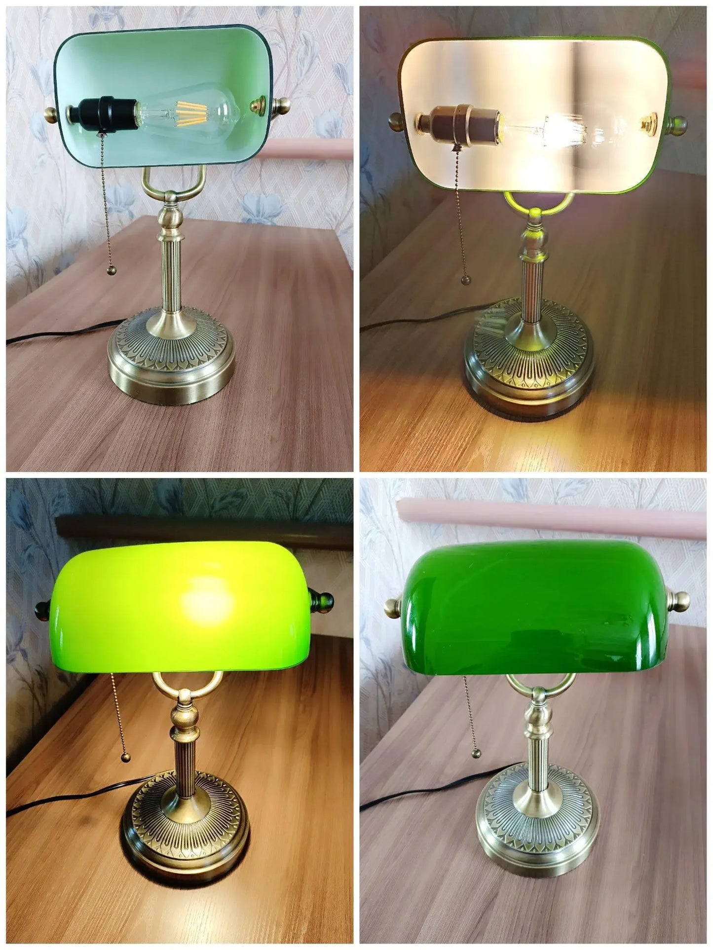 Glass Banker Desk Lamp With Zipper Switch For Home Office