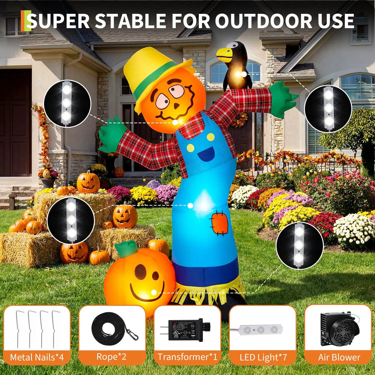 HiMISS Halloween Pumpkin Scarecrow Inflatable Outdoor Yard Decoration