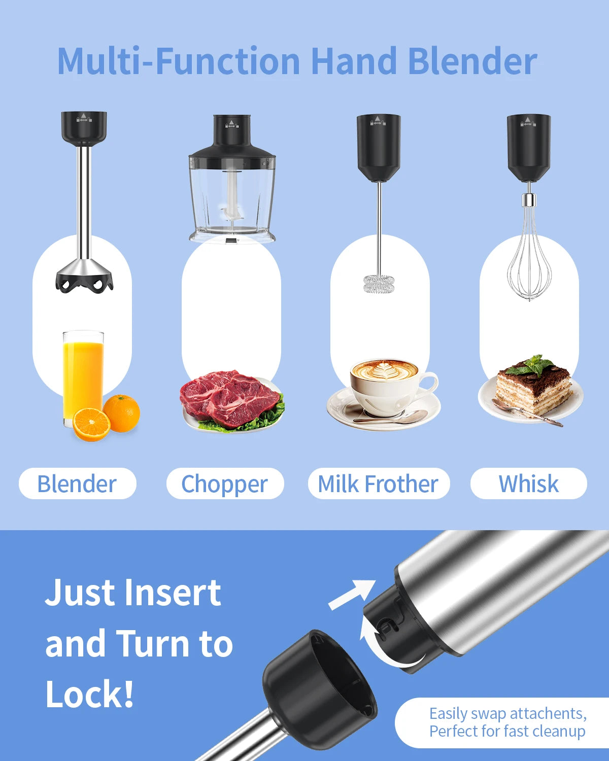 ZHIYU 1000W Immersion Hand Blender 5-in-1 Kitchen for Soups