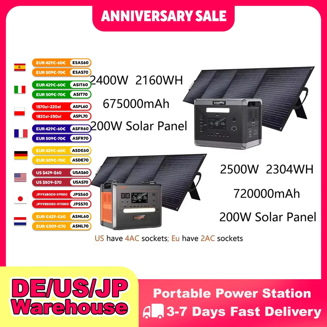 SOLARPLAY 2160Wh LiFePO4 Portable Power Station Solar Generator