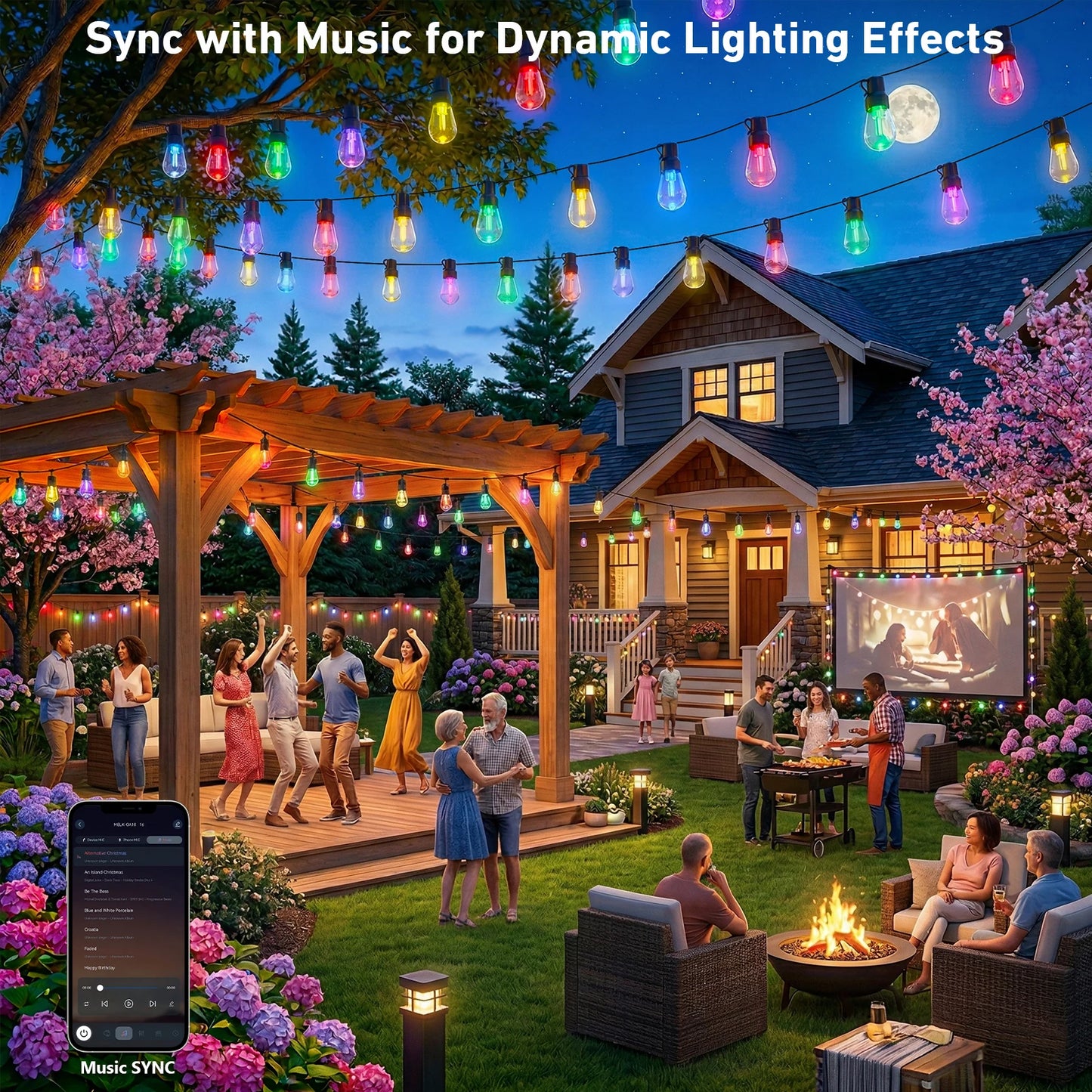 RGB IC Outdoor String Lights IP67 Waterproof With APP Remote