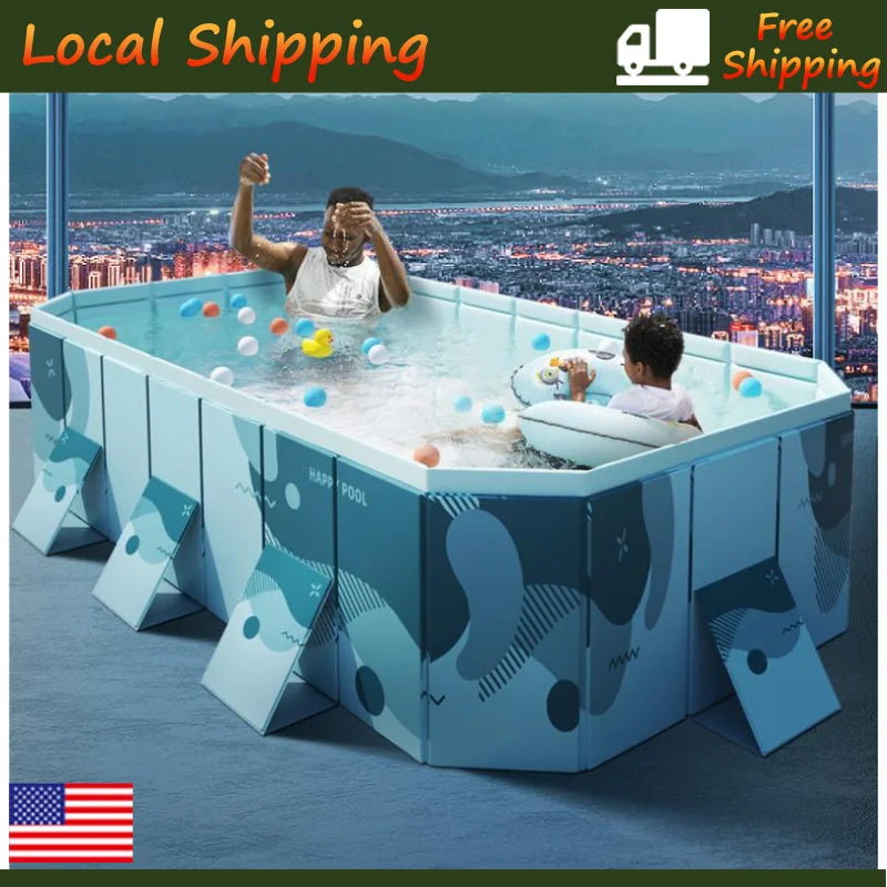 Foldable Rectangular Family Pool With Easy Setup Outdoor Use