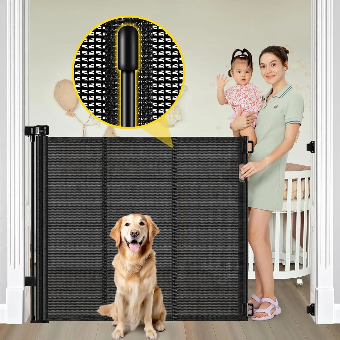 Retractable Baby and Dog Gate Indoor Outdoor Safety Barrier