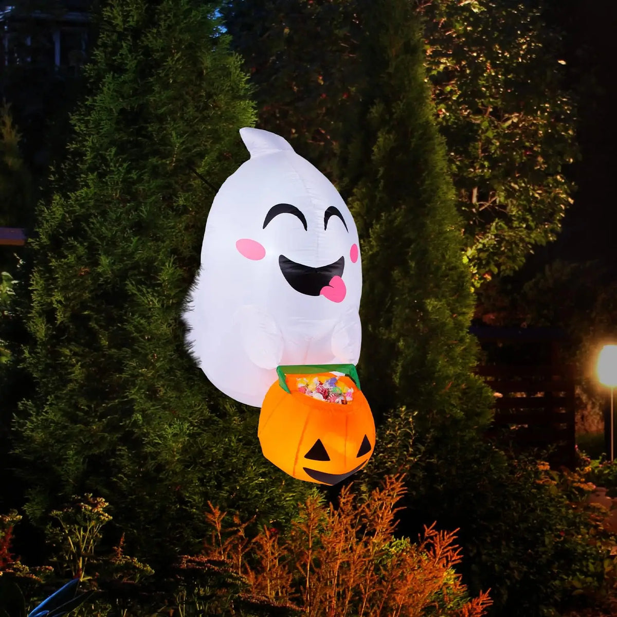 Halloween Inflatable Ghost With Candy Basket Window Yard Decoration