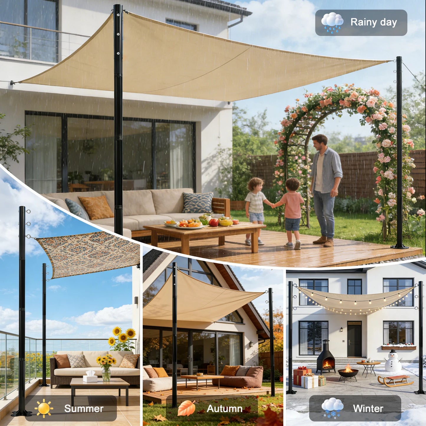 Heavy Duty Shade Sail Poles Kit For Outdoor Patios