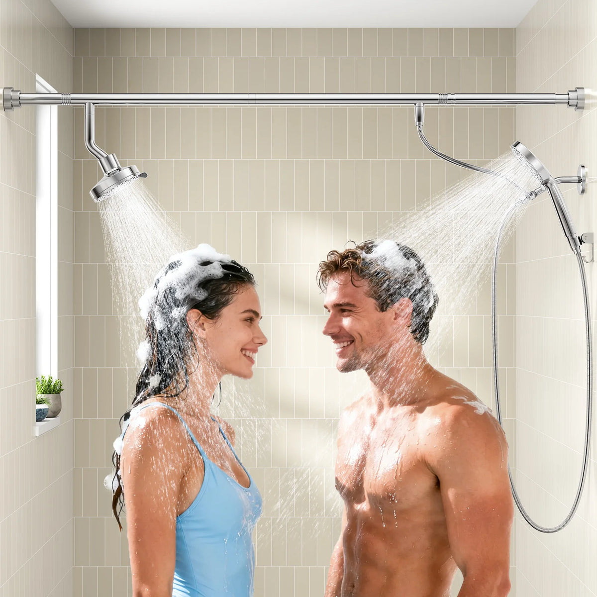 Dual Shower Head System With Handheld For Couples High Pressure