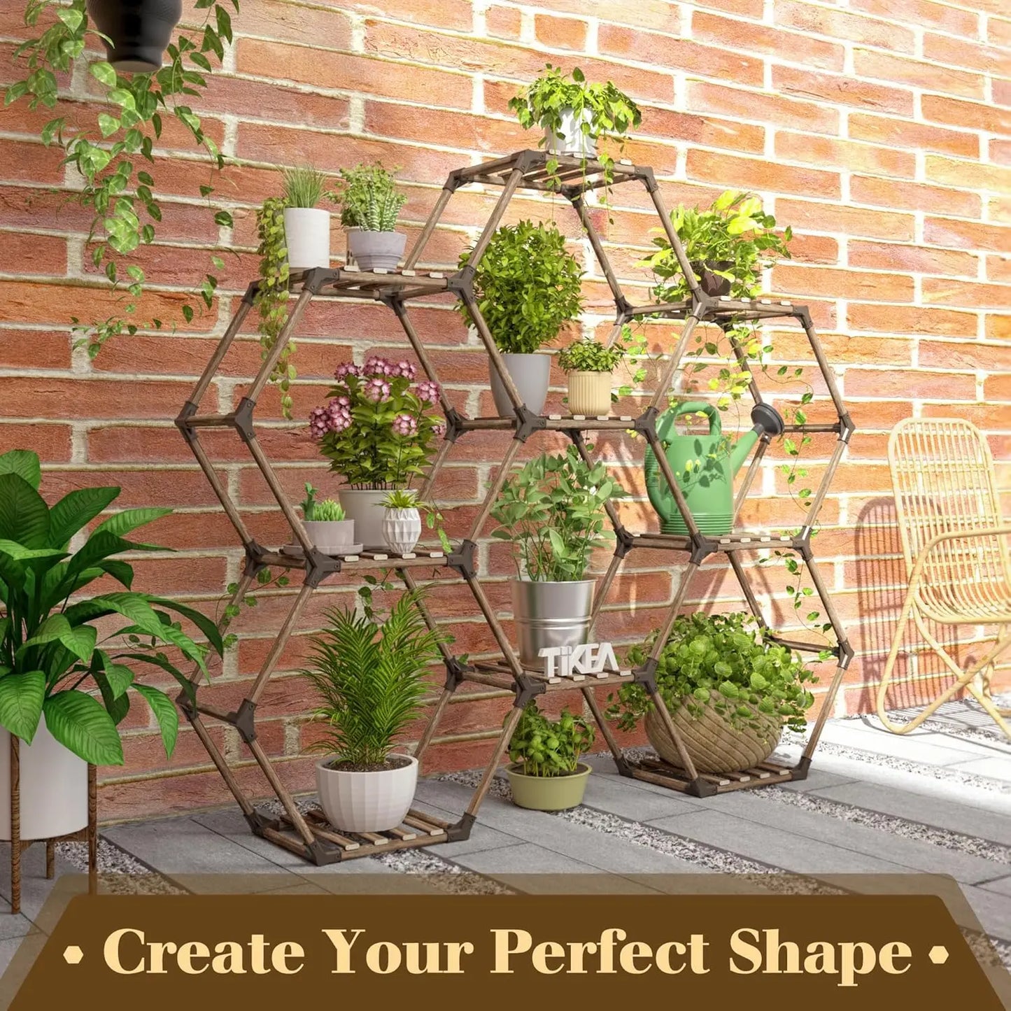 Hexagonal Plant Stand SixTier Wood Shelf For Indoor Outdoor Use