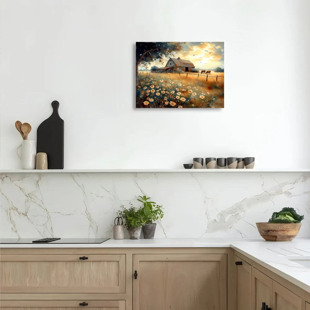 Quiet Farmhouse Landscape Painting for Living Room and Office