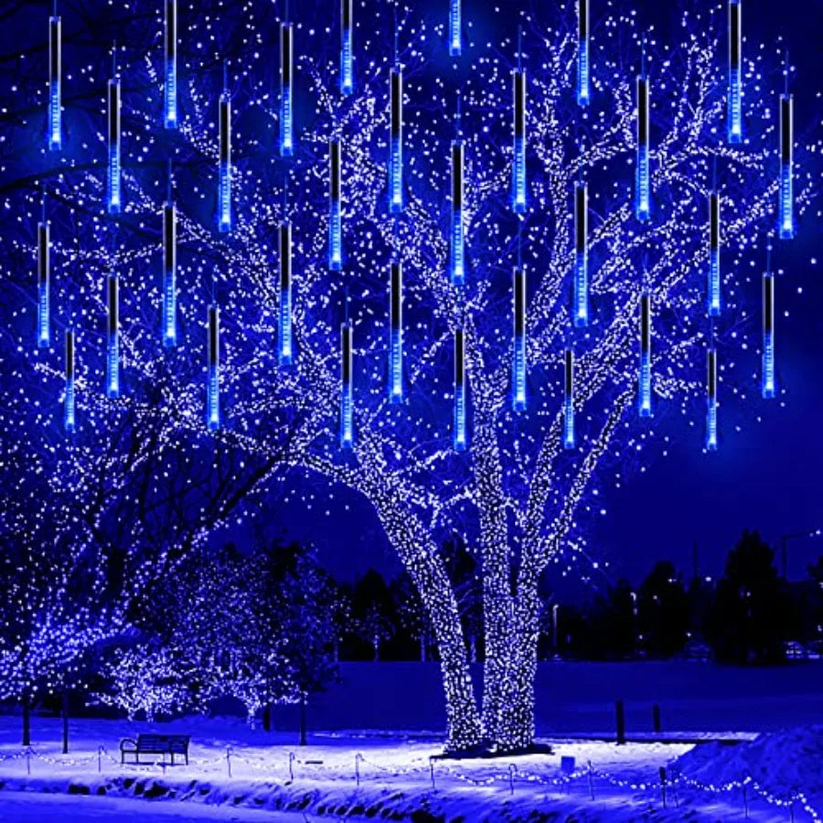 Outdoor Christmas Icicle Lights 32 Meteor Tubes for Garden Decoration