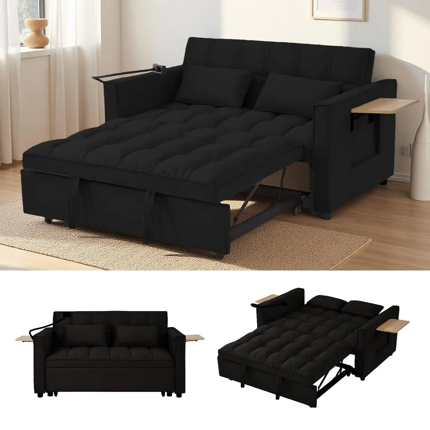 Loveseat Sleeper Sofa Three In One Convertible With Adjustable Backrest
