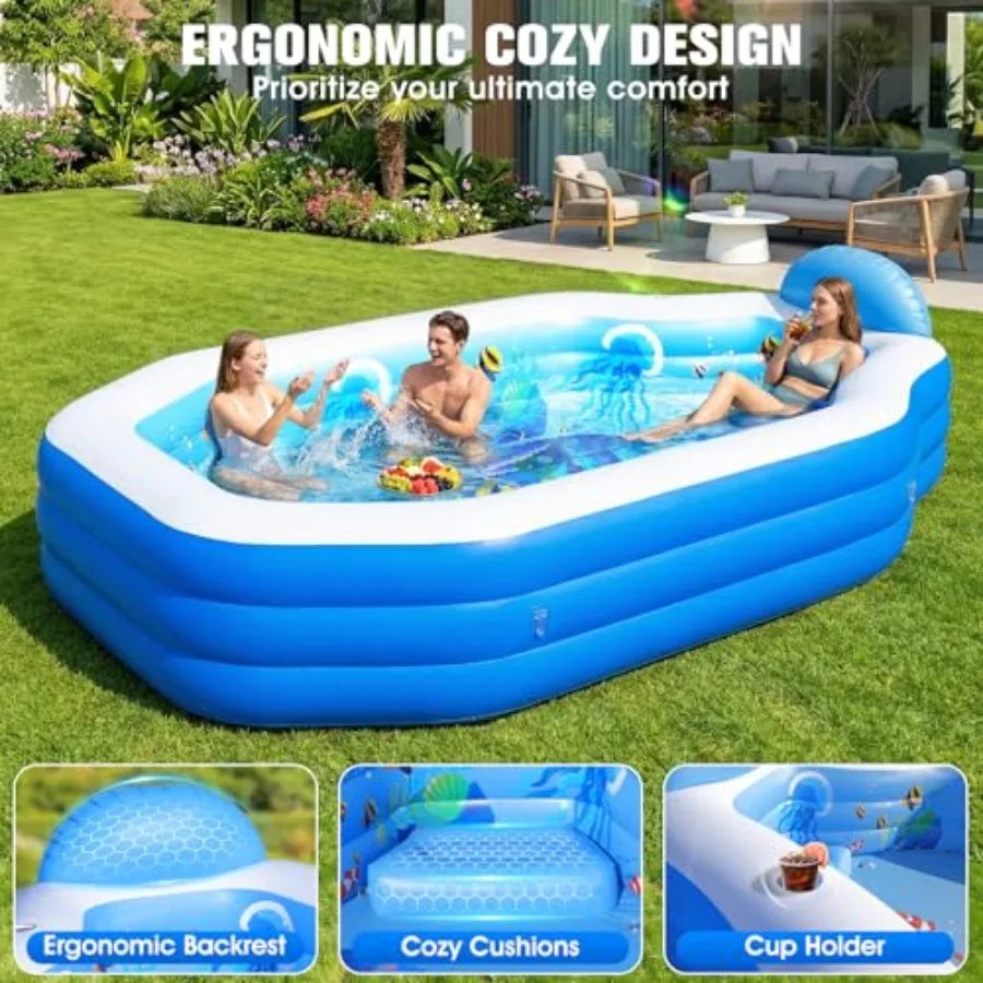 Oversized Inflatable Pool With Canopy For Adults And Seats
