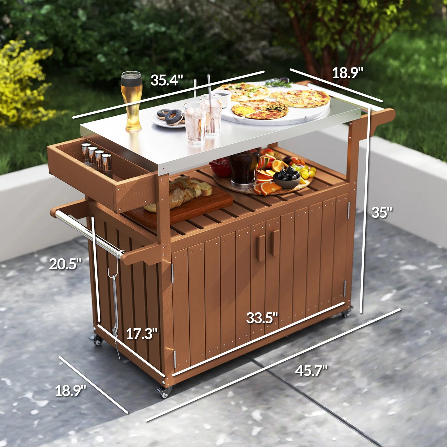 Outdoor Bar Cart With Storage HDPE Outdoor Kitchen Cart