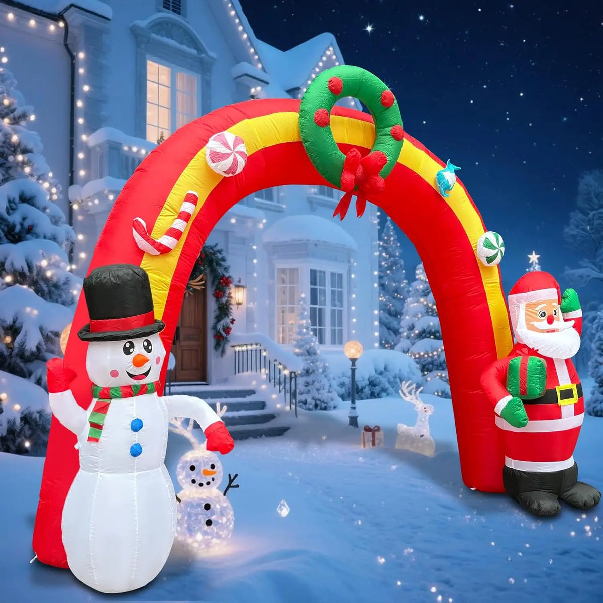 Inflatable Christmas Archway With Santa, Snowman And LED Lights