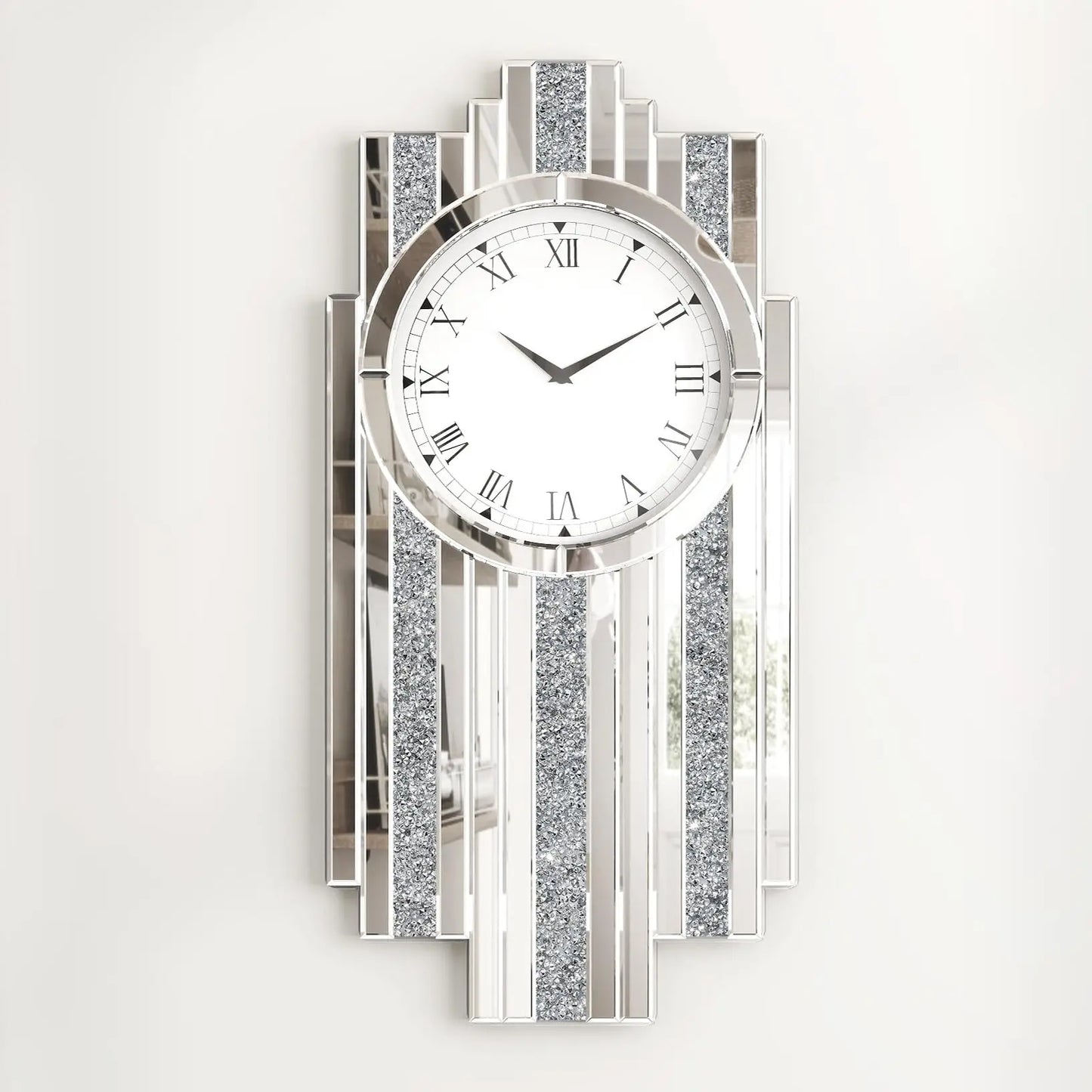 Modern Mirror Wall Clock With Crystal Sparkle Design Living Room