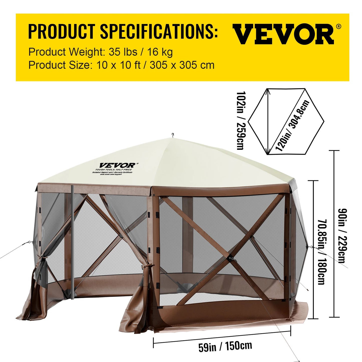 SucceBuy Pop Up Camping Gazebo Tent 6 Sided Sun Shelter
