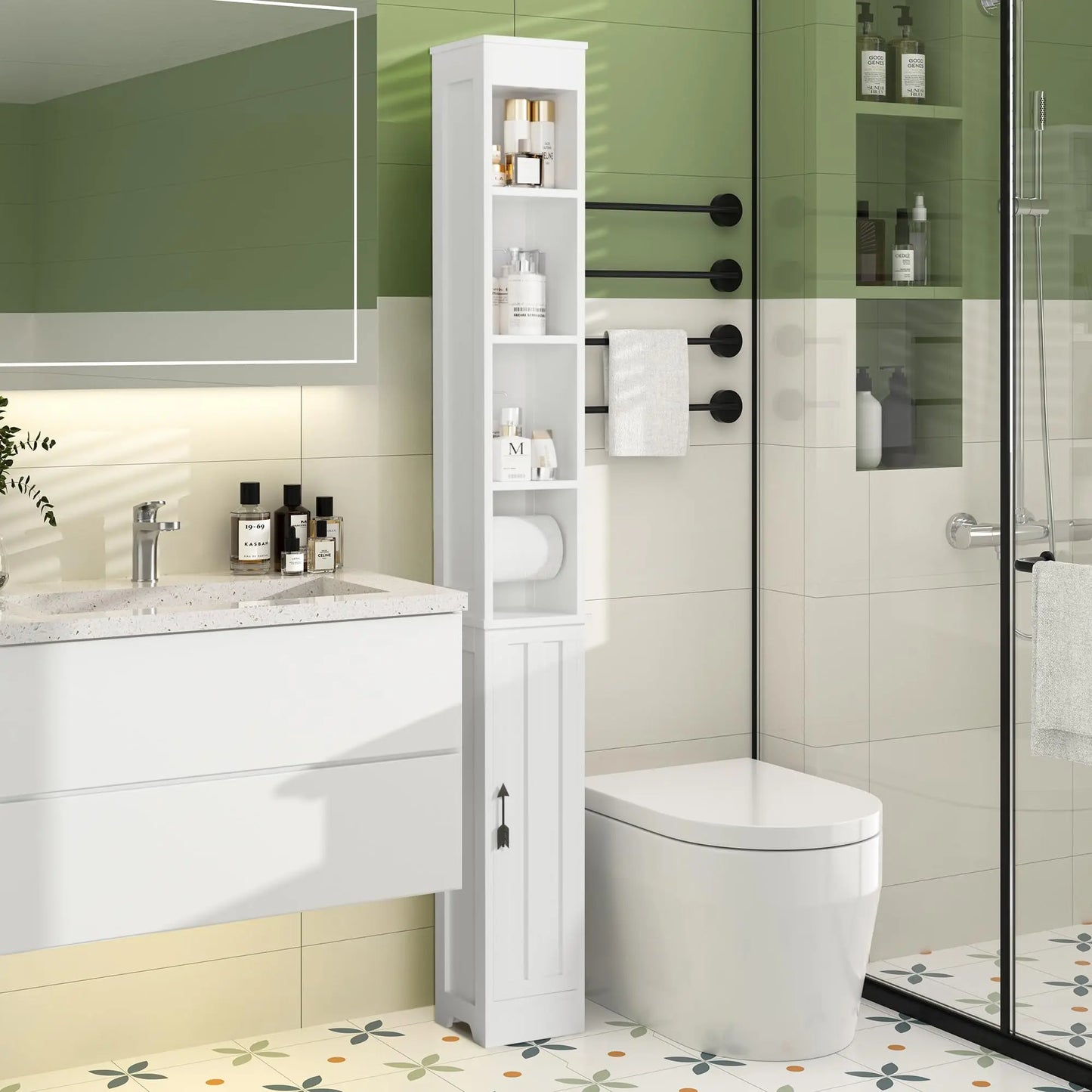 XIUWO Narrow Bathroom Cabinet With Adjustable Shelves