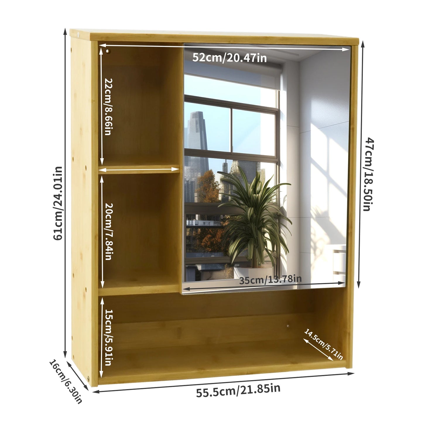Natural Bamboo Wall Cabinet With Five Tier Open Storage