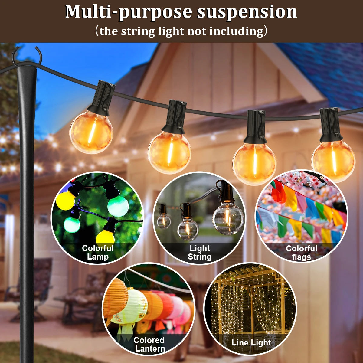 Aiopp Outdoor String Light Poles, Heavy Duty Metal Lamp Stands