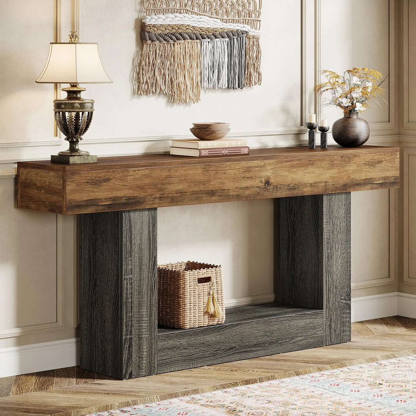 Little Tree Farmhouse Console Table 2 Tier U Shaped Base