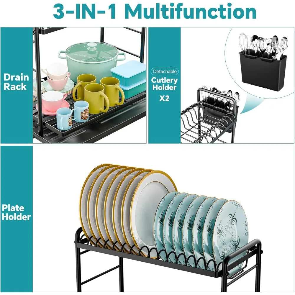 NBVCX Two Tier Dish Drying Rack For Kitchen Counter