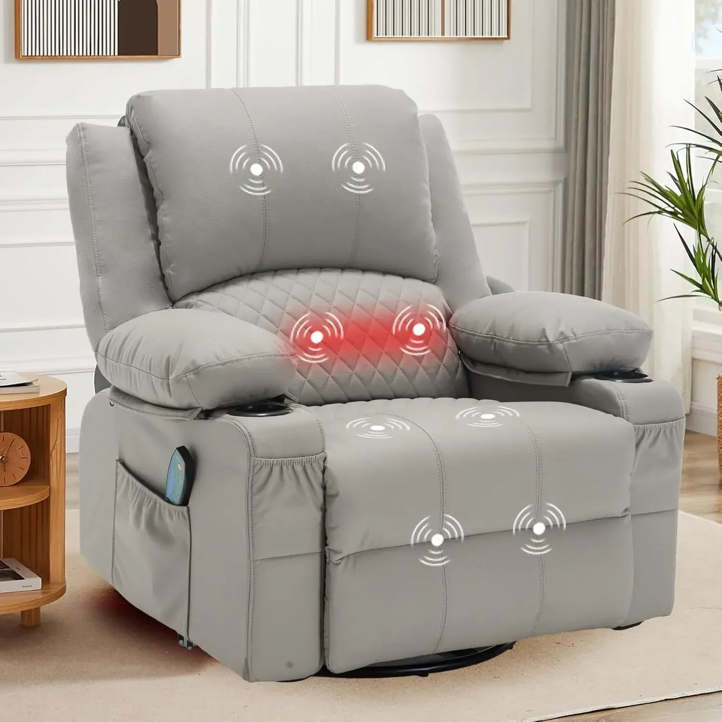 Overstuffed Massage Rocker Recliner Chair With Heat Faux Leather