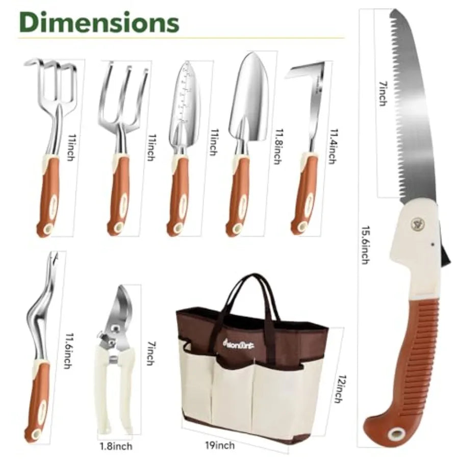 Garden Tool Set 10 Pcs Heavy Duty Gardening Hand Tool Kit for Women Aluminum with Non Slip Ergonomic Handle Storage To