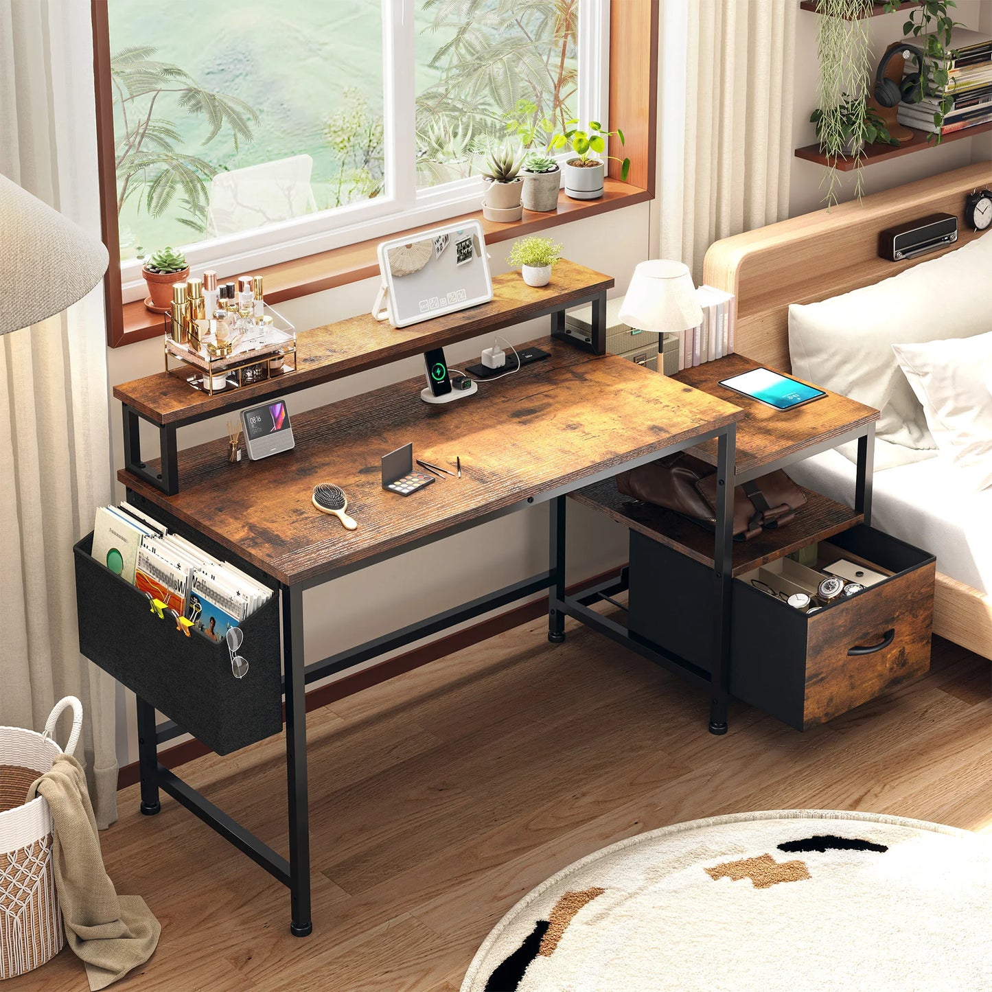 EnHomee 40 inch Office Desk With Monitor Stand And Charging