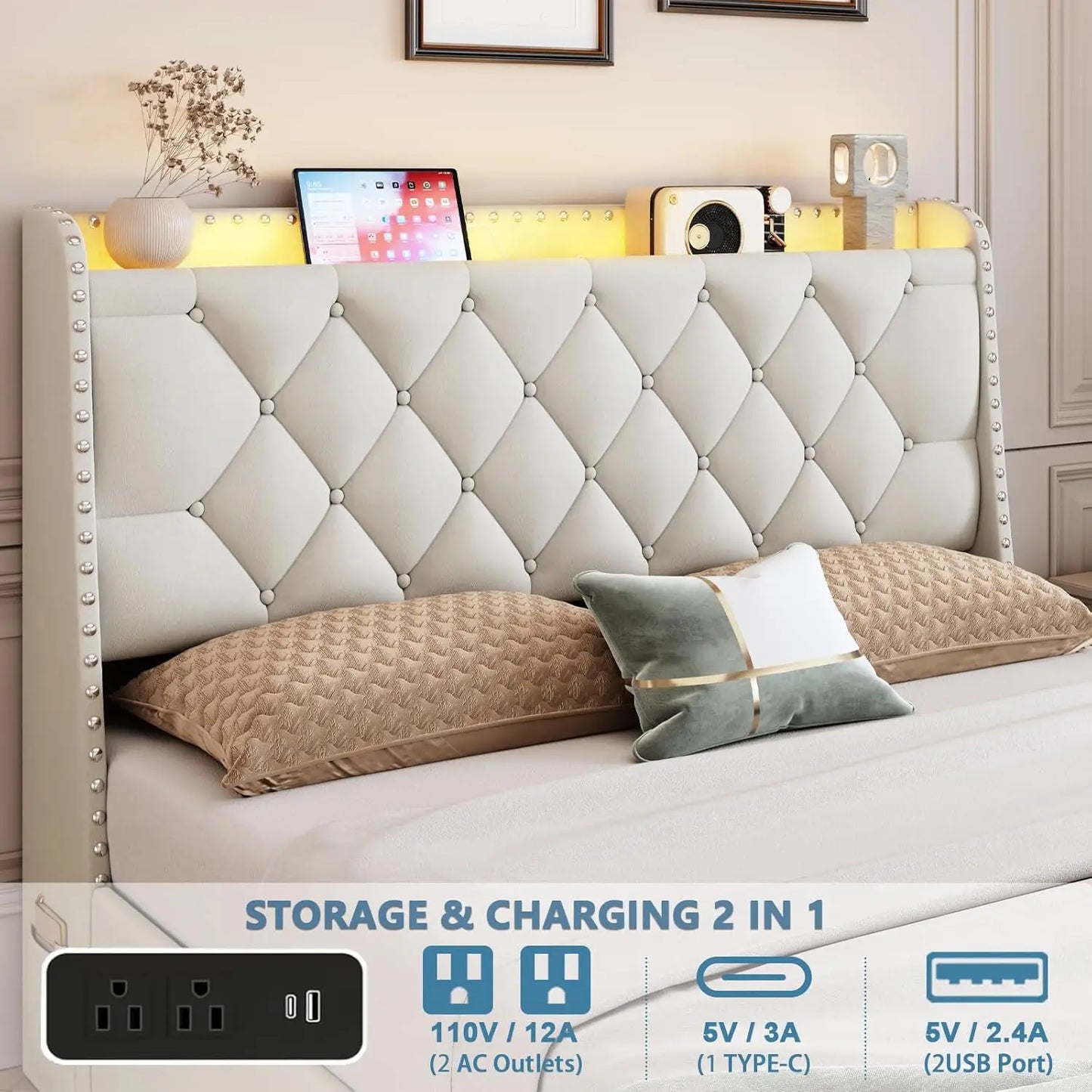Bed Frame With 4 Drawers Storage Headboard LED Lights USB