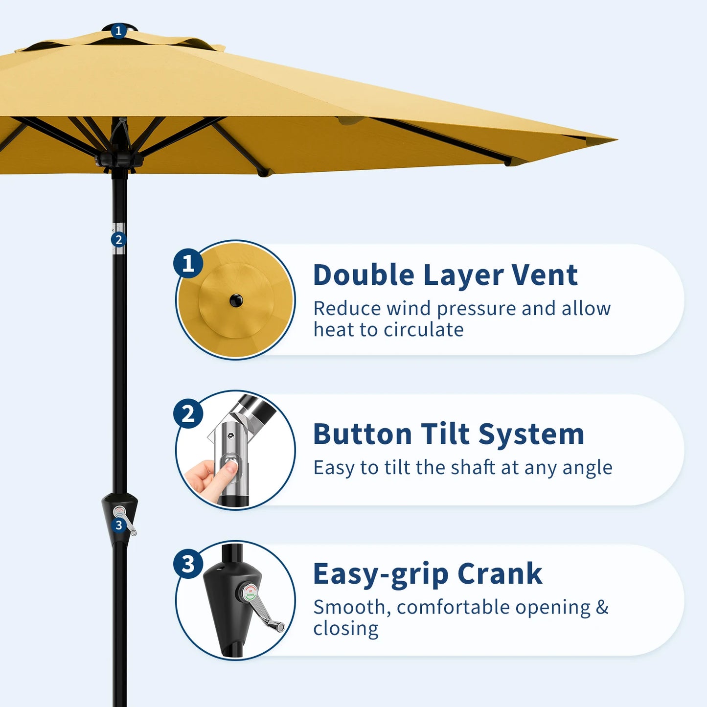 HiMISS Patio Market Umbrella With UPF 50 UV Protection