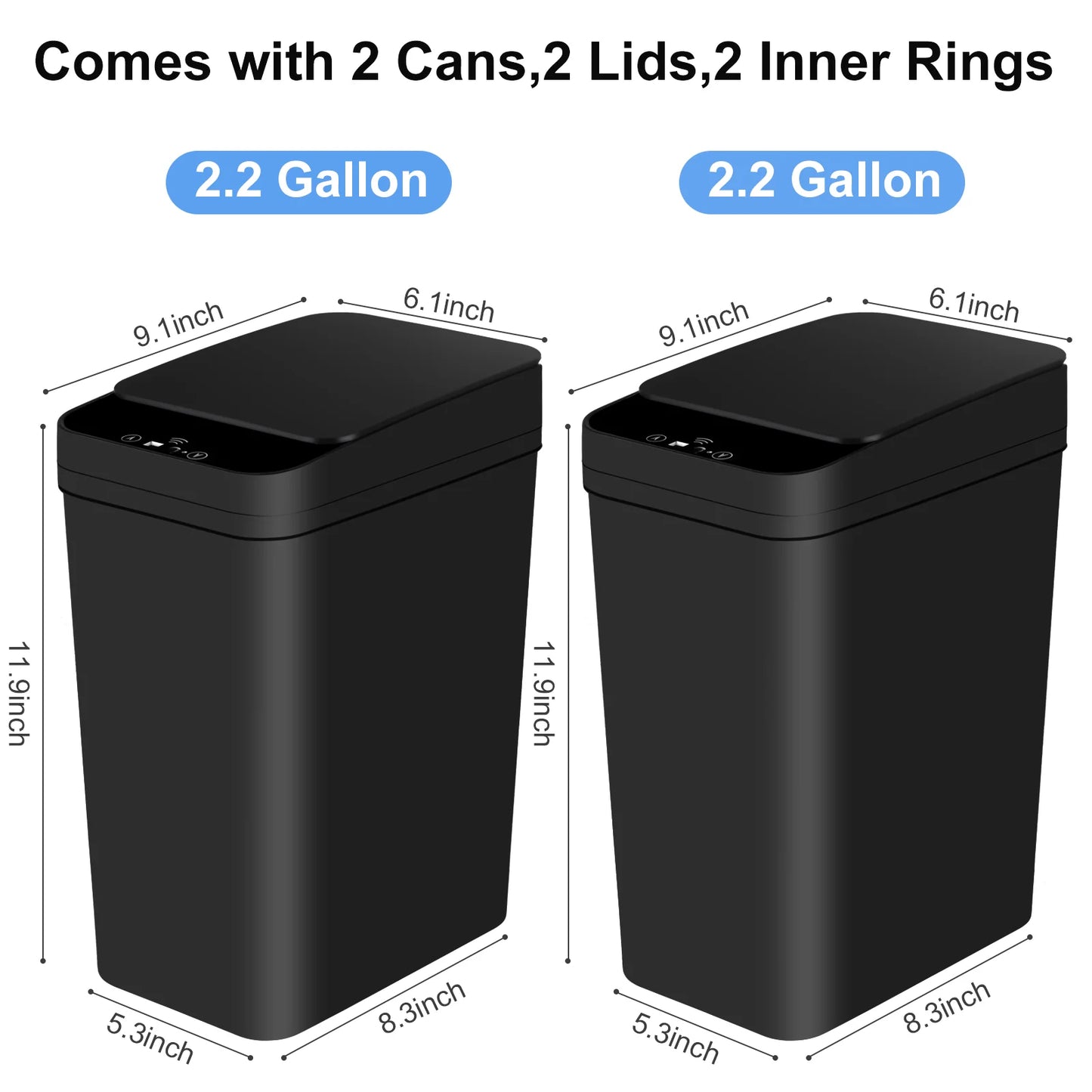 Two Pack Touchless Motion Sensor Trash Cans Slim Design Compact