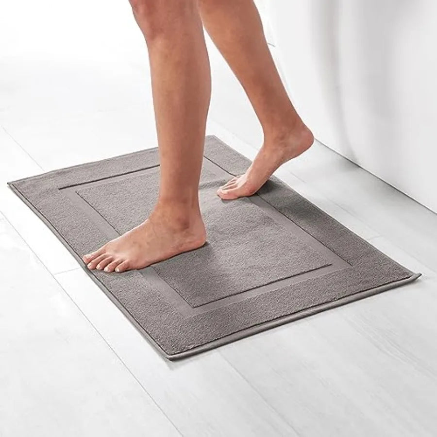 Banded Bathroom Bath Rug Mat, Machine Washable Cotton