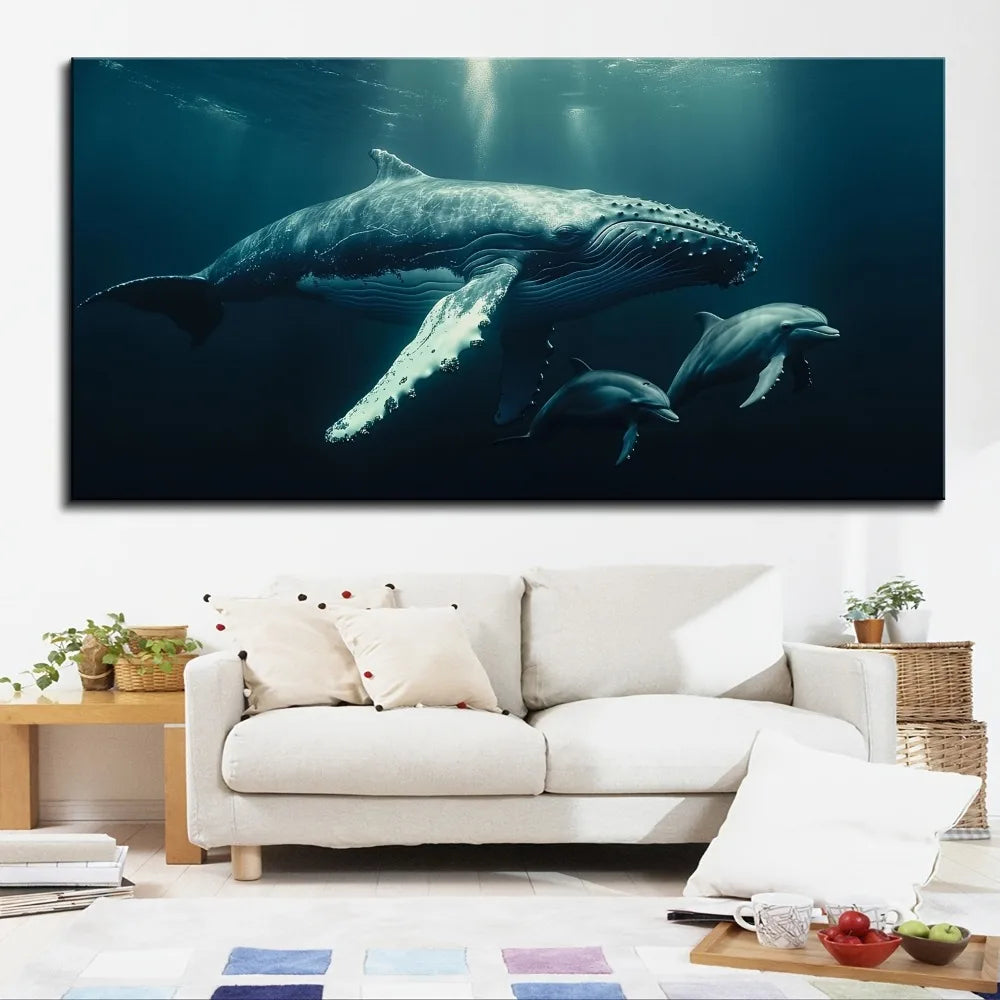 Ocean Whale Mother And Child Wall Art Canvas Poster