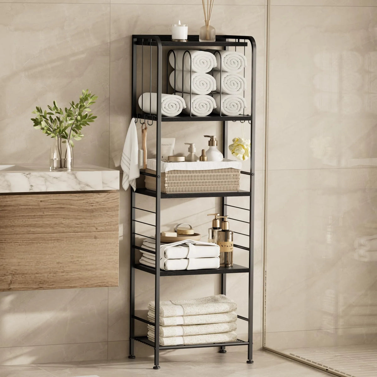 Freestanding Metal Bathroom Towel Rack With Detachable M Shaped Dividers
