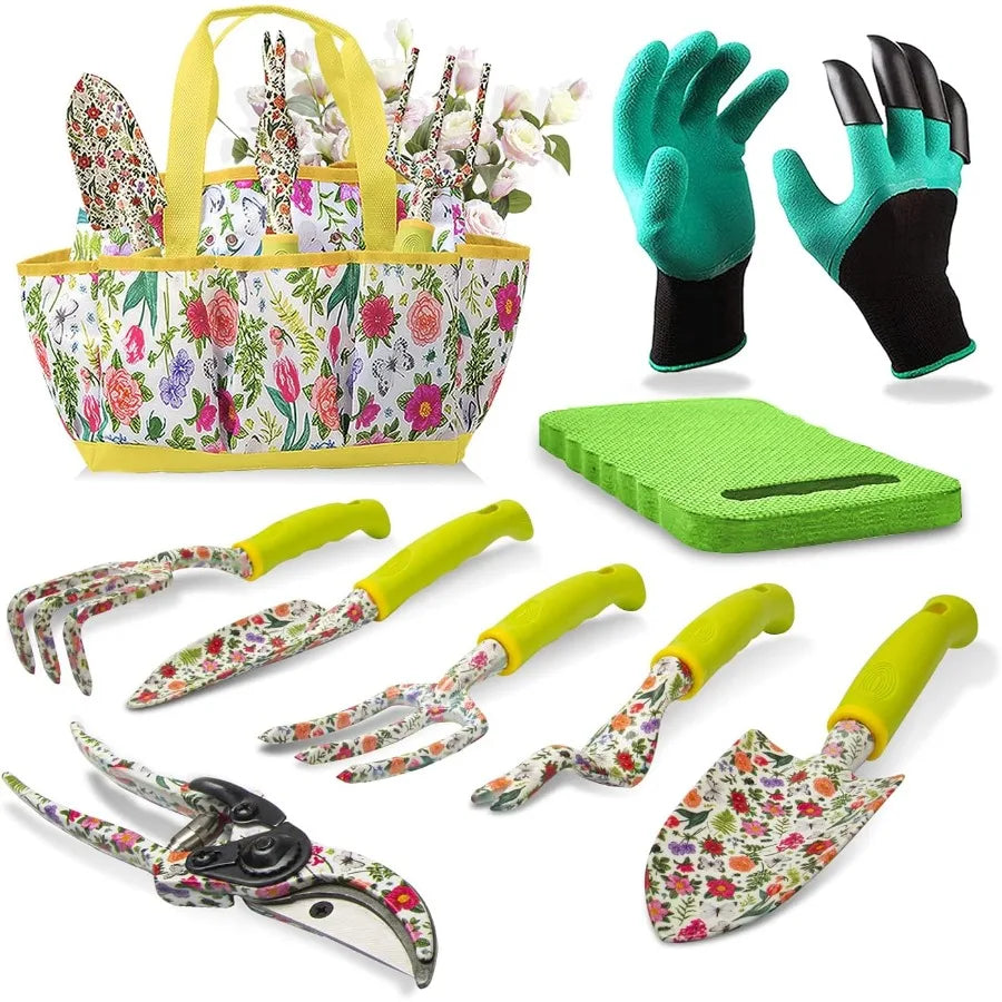 9Piece Heavy Duty Aluminum Garden Tool Set with NonSlip Rubber Grip for Outdoor Planting and Soil Maintenance Ideal for Gardeni