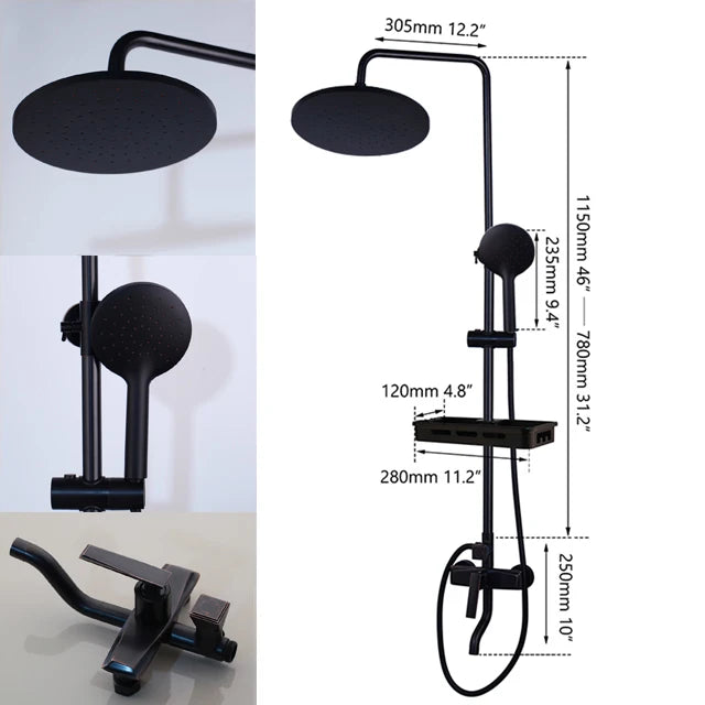 KEMAIDI Rainfall Shower Bathtub Faucet Set With Mixer And Shelf